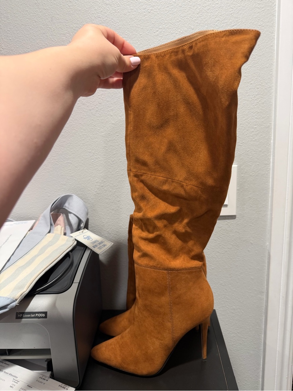 Express Chestnut Suede Knee High Stiletto Boots
